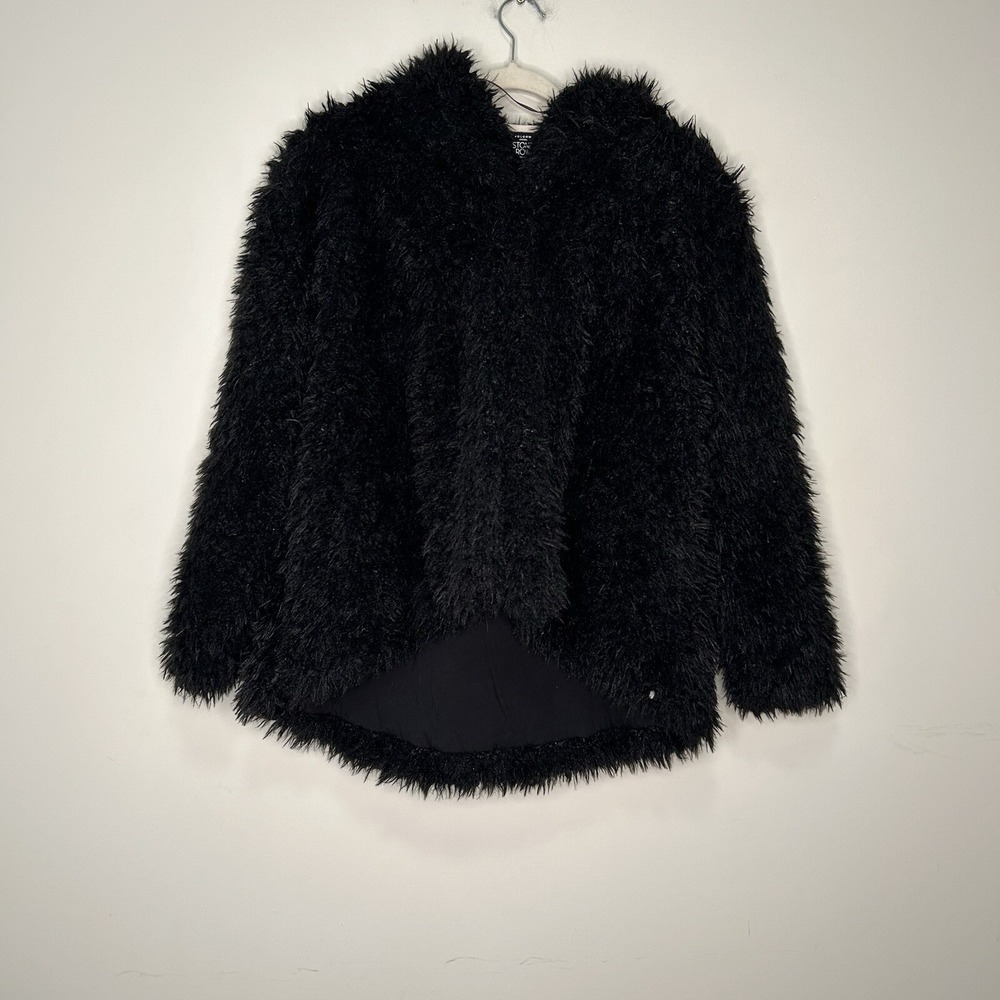 Volcom Stone Row Black Faux Fur Shaggy Jacket Size Small Long Sleeve Hooded Coat